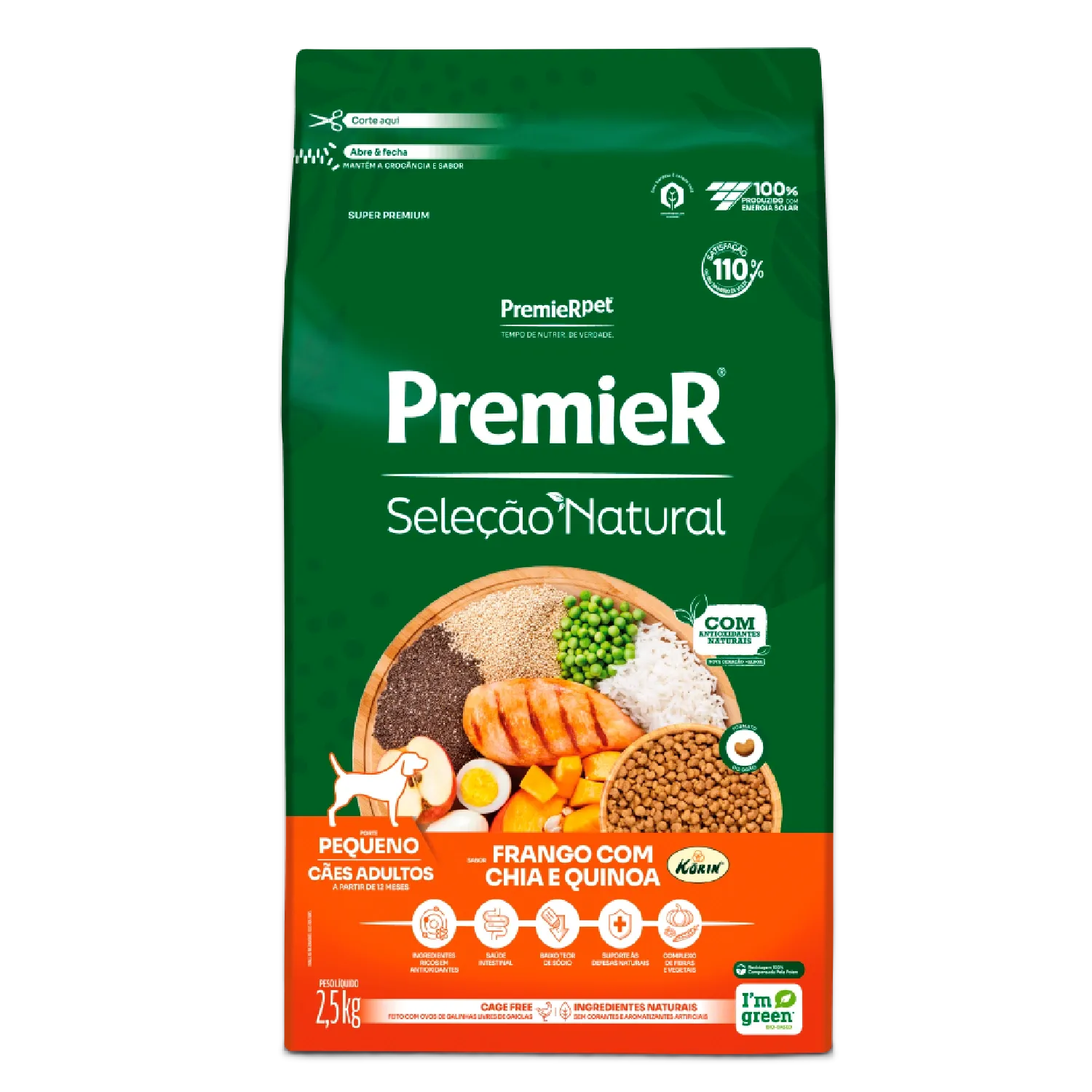 Ração Premier Seleção Natural Cães Adultos Pequeno Porte Frango com Chia e Quinoa
